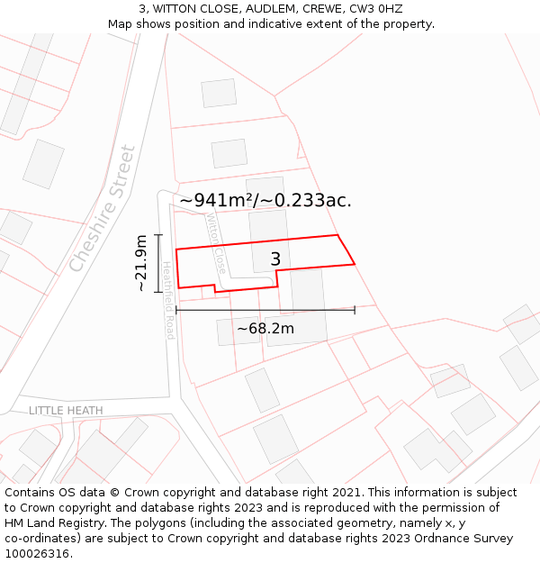 3, WITTON CLOSE, AUDLEM, CREWE, CW3 0HZ: Plot and title map