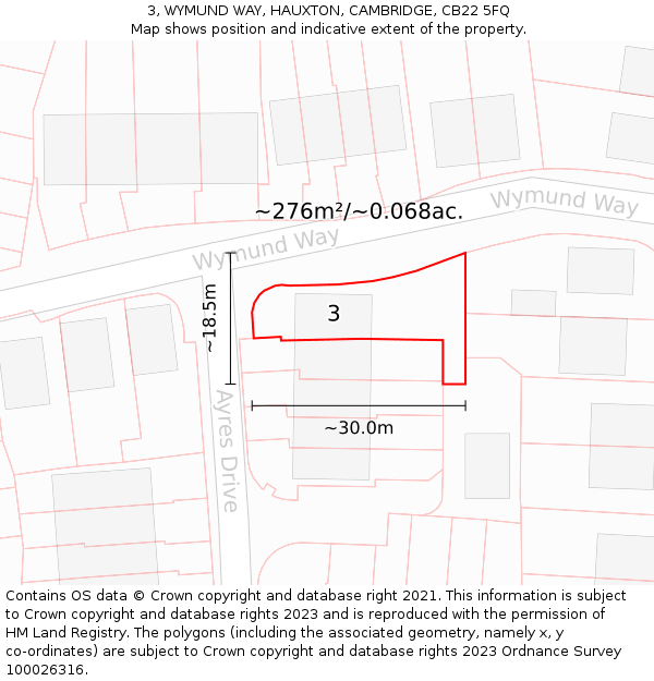 3, WYMUND WAY, HAUXTON, CAMBRIDGE, CB22 5FQ: Plot and title map