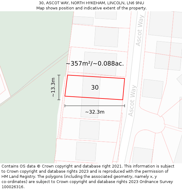 30, ASCOT WAY, NORTH HYKEHAM, LINCOLN, LN6 9NU: Plot and title map