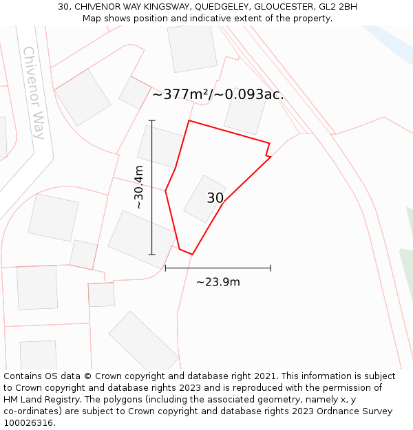 30, CHIVENOR WAY KINGSWAY, QUEDGELEY, GLOUCESTER, GL2 2BH: Plot and title map