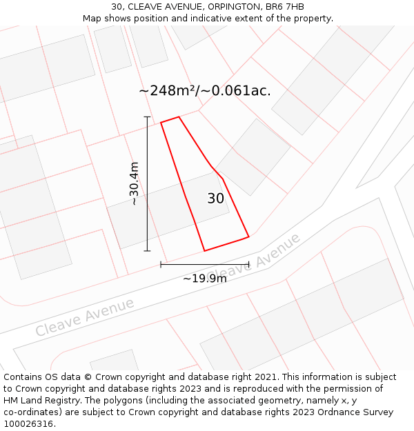 30, CLEAVE AVENUE, ORPINGTON, BR6 7HB: Plot and title map