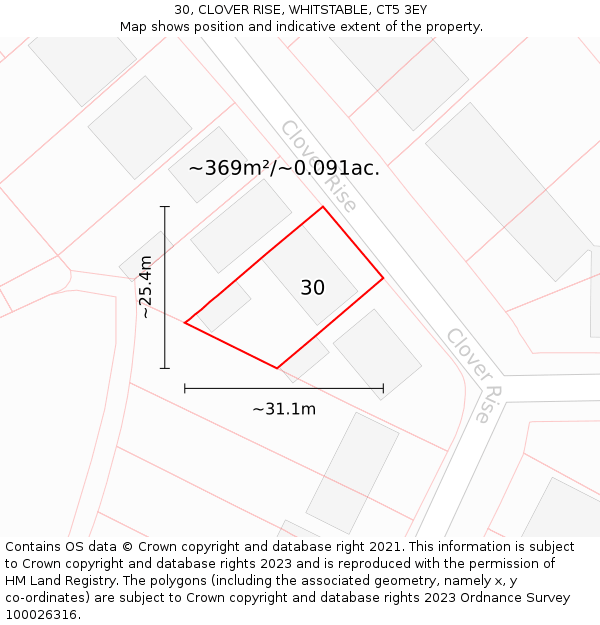 30, CLOVER RISE, WHITSTABLE, CT5 3EY: Plot and title map