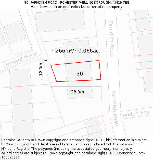 30, FARNDISH ROAD, IRCHESTER, WELLINGBOROUGH, NN29 7BE: Plot and title map