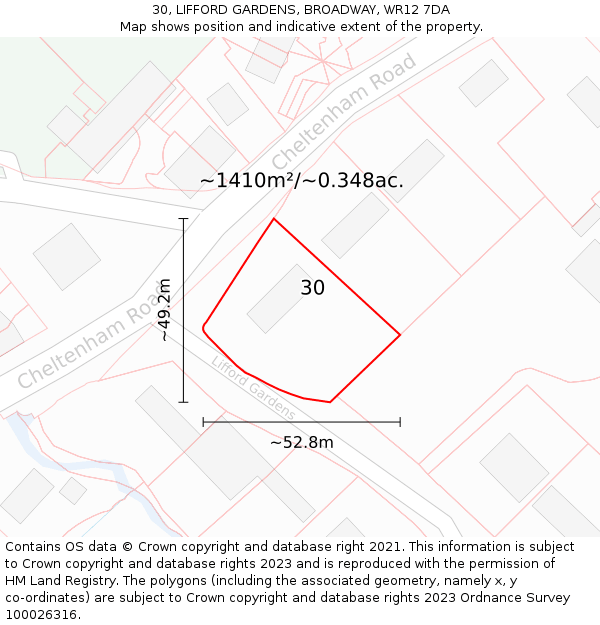 30, LIFFORD GARDENS, BROADWAY, WR12 7DA: Plot and title map