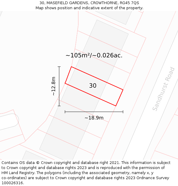 30, MASEFIELD GARDENS, CROWTHORNE, RG45 7QS: Plot and title map