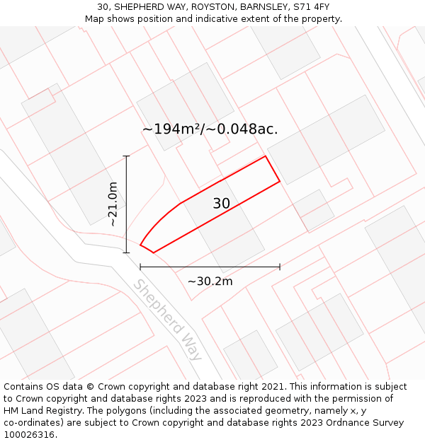 30, SHEPHERD WAY, ROYSTON, BARNSLEY, S71 4FY: Plot and title map