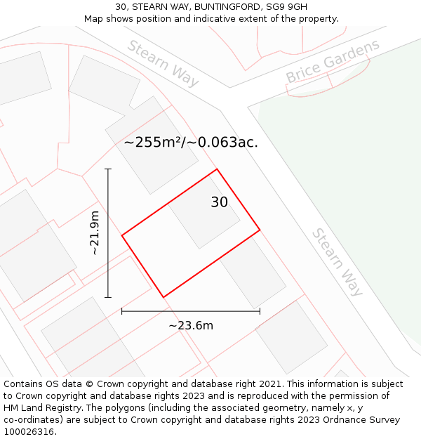 30, STEARN WAY, BUNTINGFORD, SG9 9GH: Plot and title map