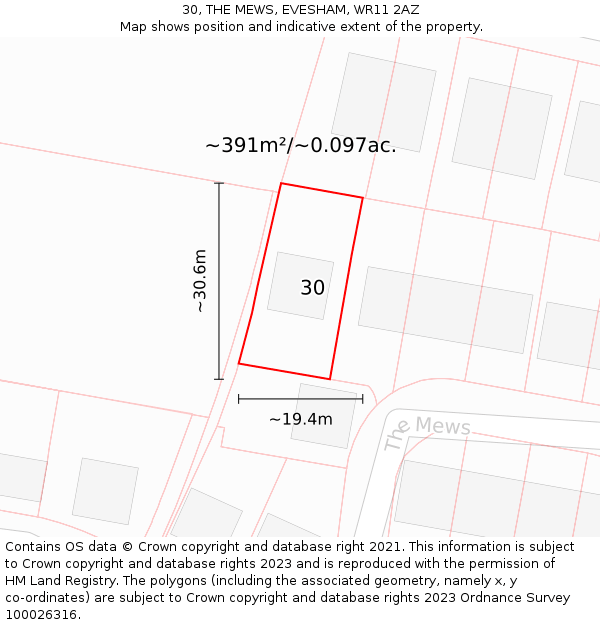 30, THE MEWS, EVESHAM, WR11 2AZ: Plot and title map