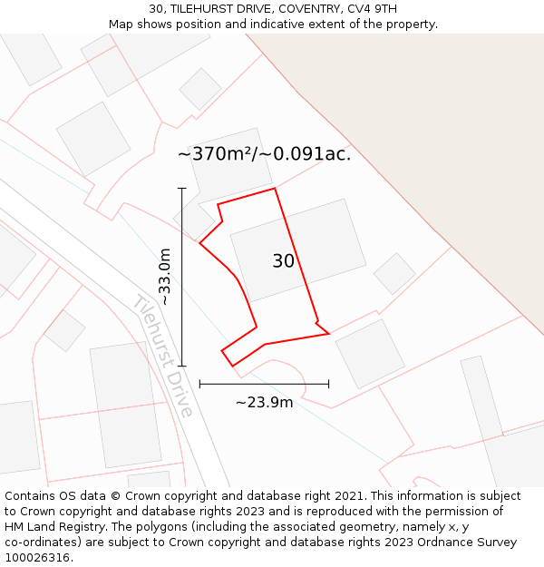 30, TILEHURST DRIVE, COVENTRY, CV4 9TH: Plot and title map