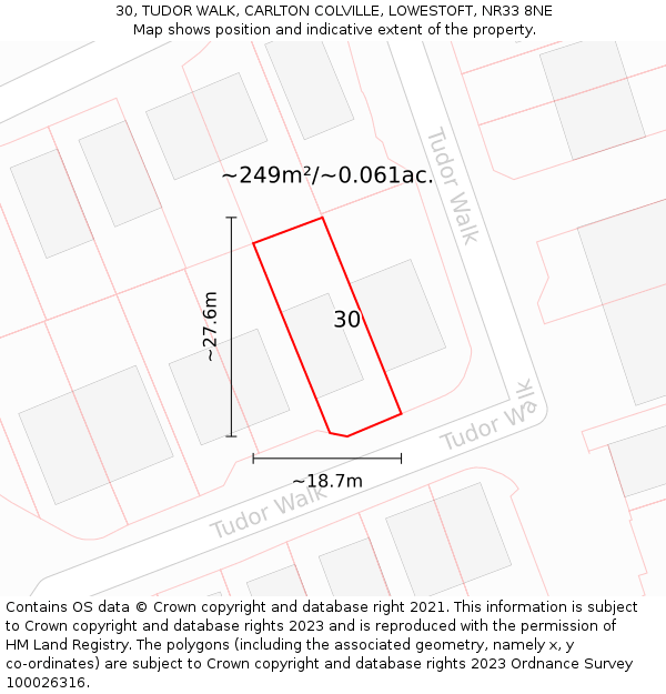 30, TUDOR WALK, CARLTON COLVILLE, LOWESTOFT, NR33 8NE: Plot and title map