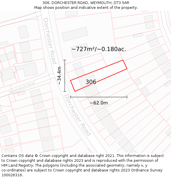 306, DORCHESTER ROAD, WEYMOUTH, DT3 5AR: Plot and title map