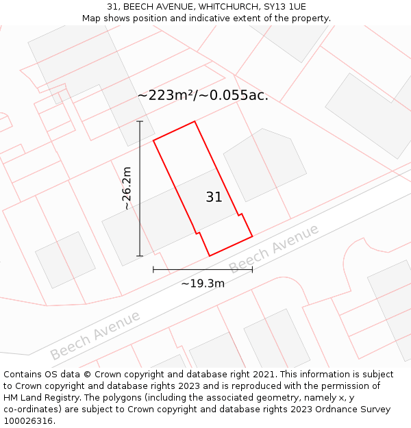 31, BEECH AVENUE, WHITCHURCH, SY13 1UE: Plot and title map