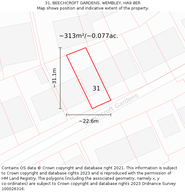 31, BEECHCROFT GARDENS, WEMBLEY, HA9 8ER: Plot and title map