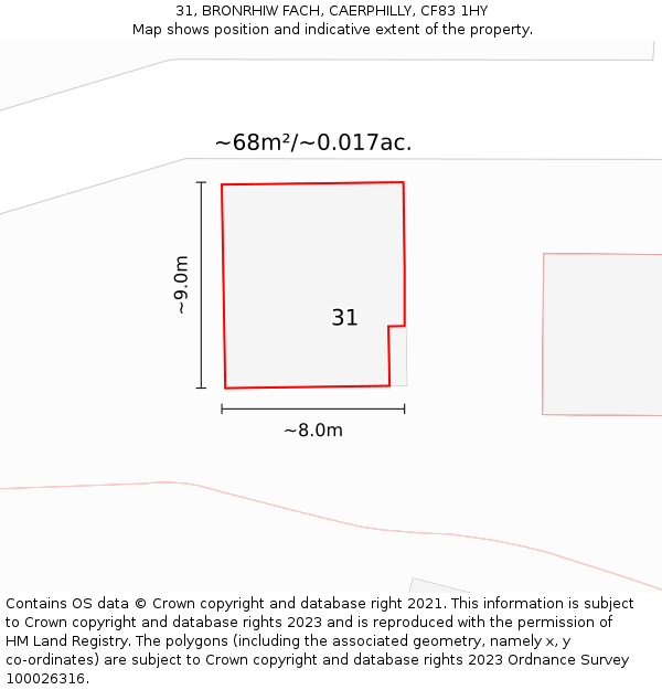 31, BRONRHIW FACH, CAERPHILLY, CF83 1HY: Plot and title map