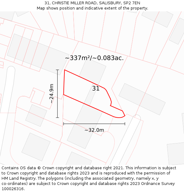 31, CHRISTIE MILLER ROAD, SALISBURY, SP2 7EN: Plot and title map