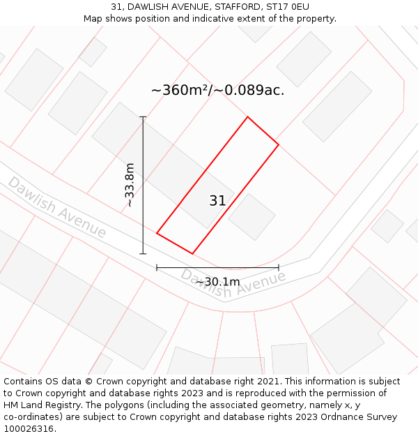 31, DAWLISH AVENUE, STAFFORD, ST17 0EU: Plot and title map