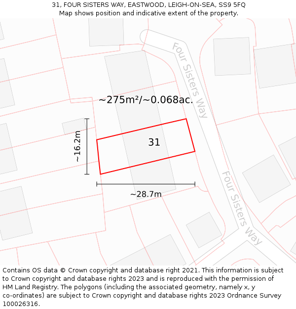 31, FOUR SISTERS WAY, EASTWOOD, LEIGH-ON-SEA, SS9 5FQ: Plot and title map