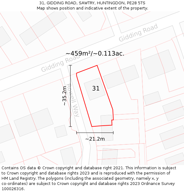 31, GIDDING ROAD, SAWTRY, HUNTINGDON, PE28 5TS: Plot and title map