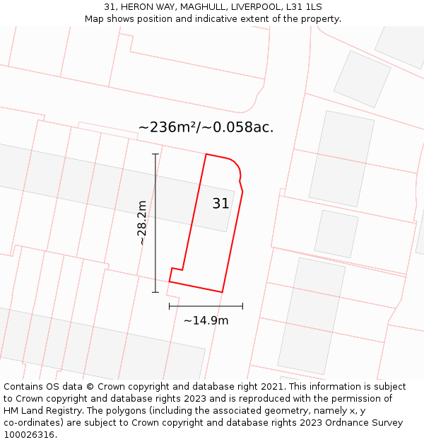 31, HERON WAY, MAGHULL, LIVERPOOL, L31 1LS: Plot and title map