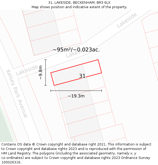 31, LAKESIDE, BECKENHAM, BR3 6LX: Plot and title map