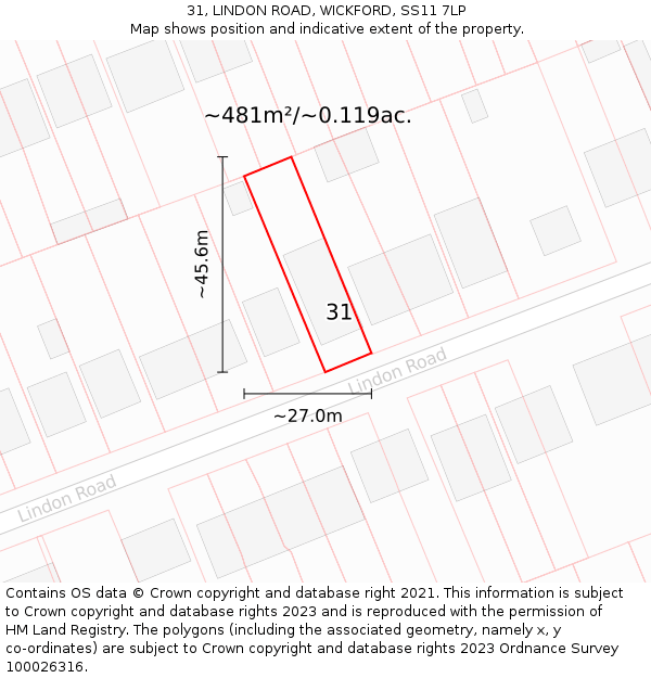 31, LINDON ROAD, WICKFORD, SS11 7LP: Plot and title map