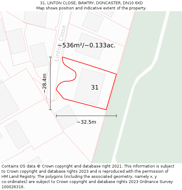 31, LINTON CLOSE, BAWTRY, DONCASTER, DN10 6XD: Plot and title map