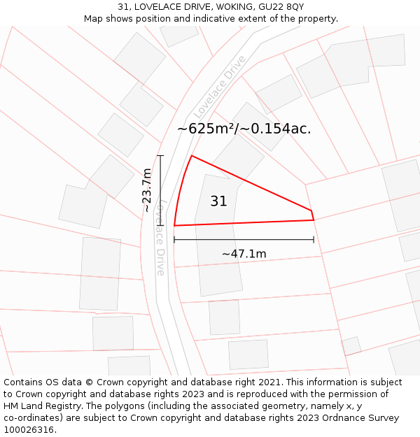 31, LOVELACE DRIVE, WOKING, GU22 8QY: Plot and title map