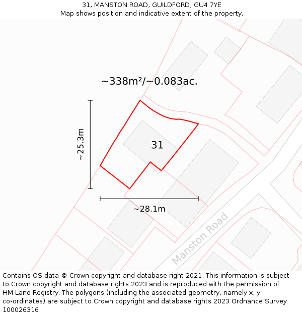 31, MANSTON ROAD, GUILDFORD, GU4 7YE: Plot and title map