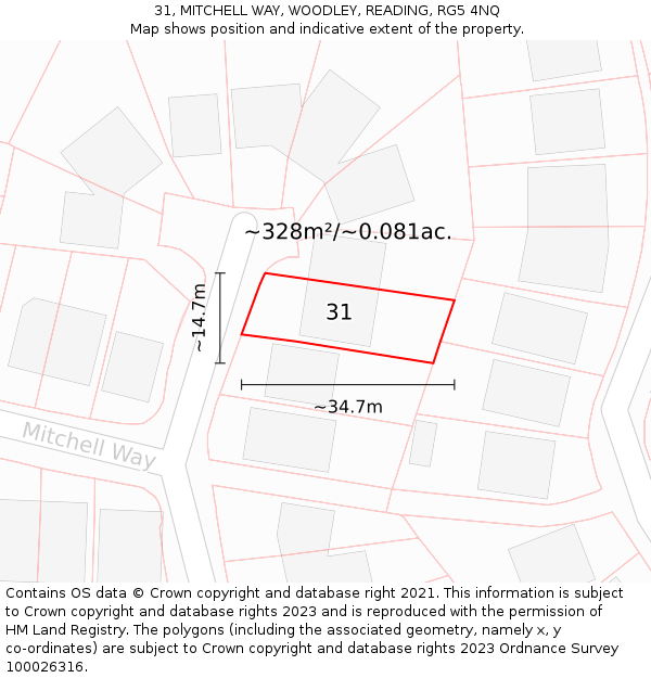 31, MITCHELL WAY, WOODLEY, READING, RG5 4NQ: Plot and title map