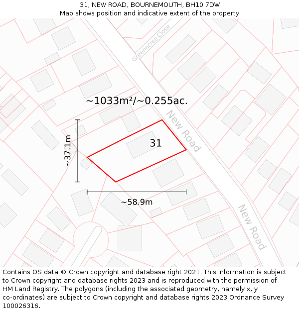 31, NEW ROAD, BOURNEMOUTH, BH10 7DW: Plot and title map