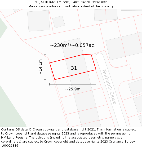 31, NUTHATCH CLOSE, HARTLEPOOL, TS26 0RZ: Plot and title map