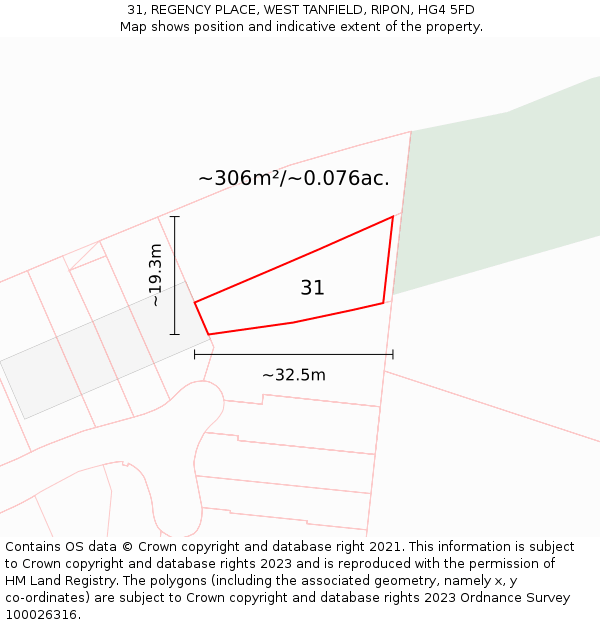 31, REGENCY PLACE, WEST TANFIELD, RIPON, HG4 5FD: Plot and title map