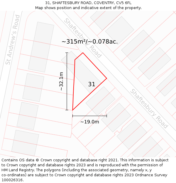 31, SHAFTESBURY ROAD, COVENTRY, CV5 6FL: Plot and title map