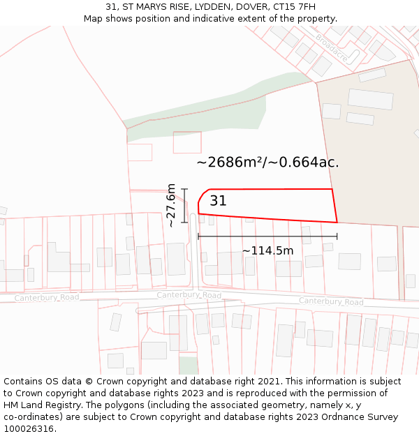 31, ST MARYS RISE, LYDDEN, DOVER, CT15 7FH: Plot and title map