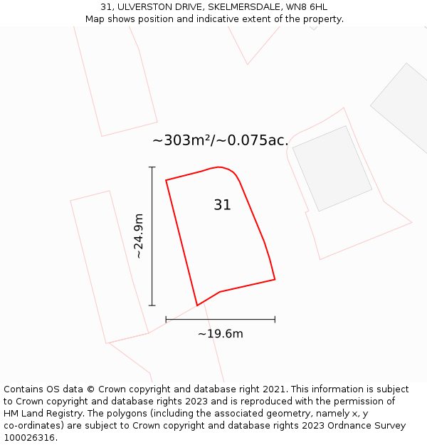 31, ULVERSTON DRIVE, SKELMERSDALE, WN8 6HL: Plot and title map