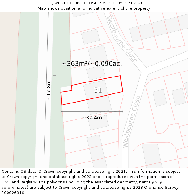 31, WESTBOURNE CLOSE, SALISBURY, SP1 2RU: Plot and title map