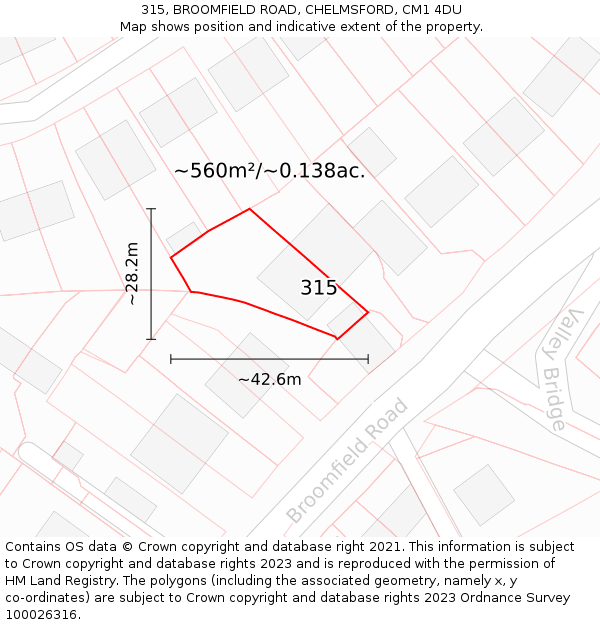 315, BROOMFIELD ROAD, CHELMSFORD, CM1 4DU: Plot and title map