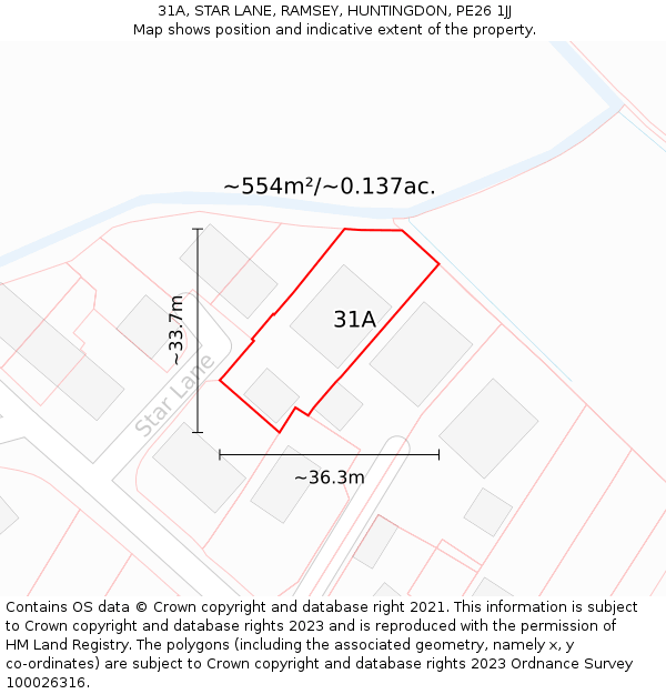 31A, STAR LANE, RAMSEY, HUNTINGDON, PE26 1JJ: Plot and title map