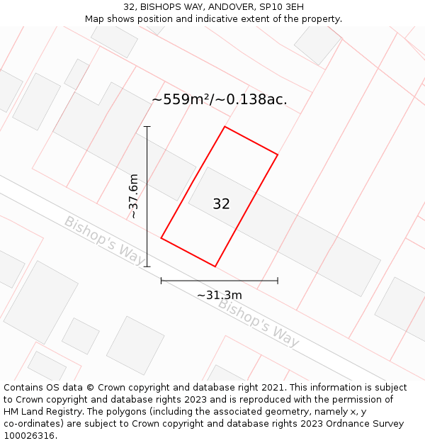 32, BISHOPS WAY, ANDOVER, SP10 3EH: Plot and title map