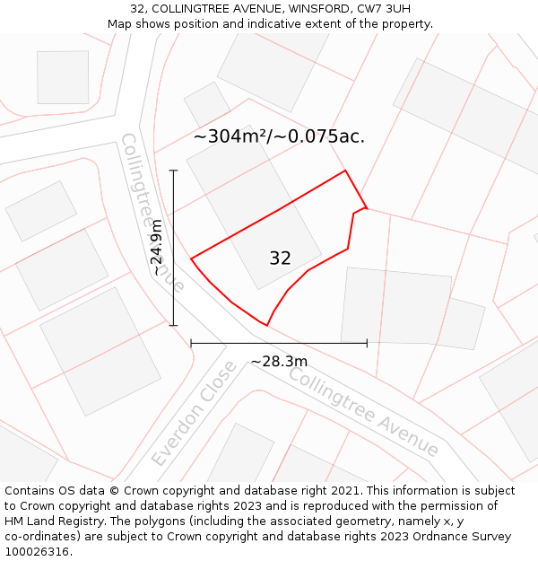 32, COLLINGTREE AVENUE, WINSFORD, CW7 3UH: Plot and title map