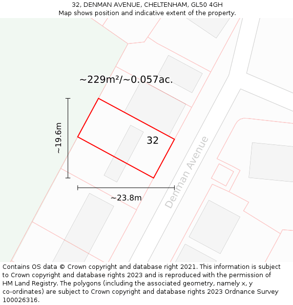 32, DENMAN AVENUE, CHELTENHAM, GL50 4GH: Plot and title map