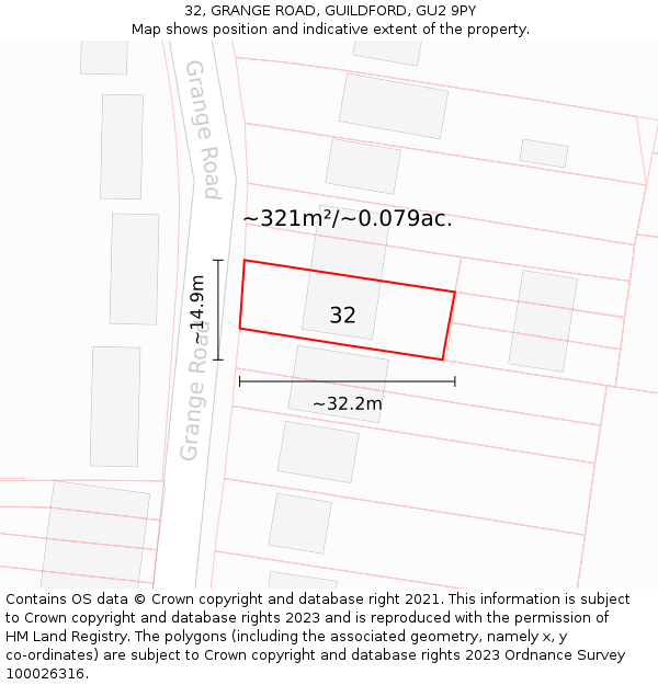 32, GRANGE ROAD, GUILDFORD, GU2 9PY: Plot and title map