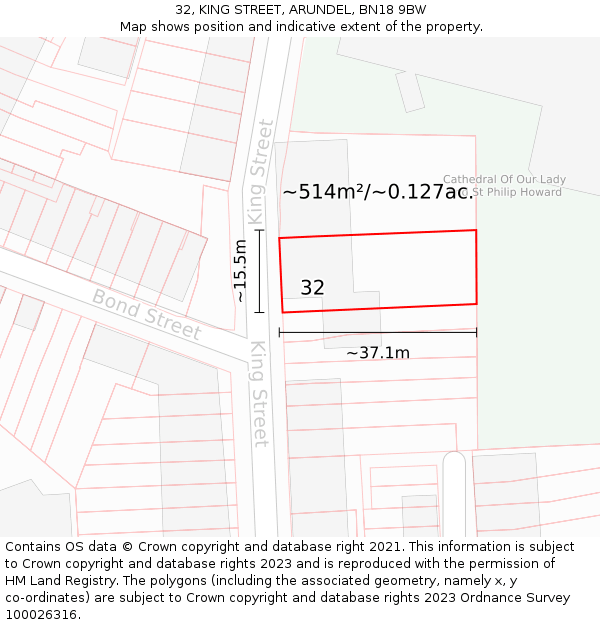 32, KING STREET, ARUNDEL, BN18 9BW: Plot and title map