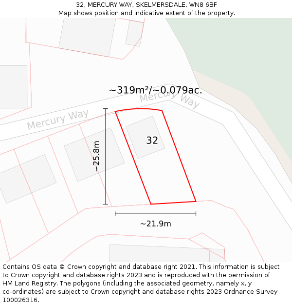 32, MERCURY WAY, SKELMERSDALE, WN8 6BF: Plot and title map