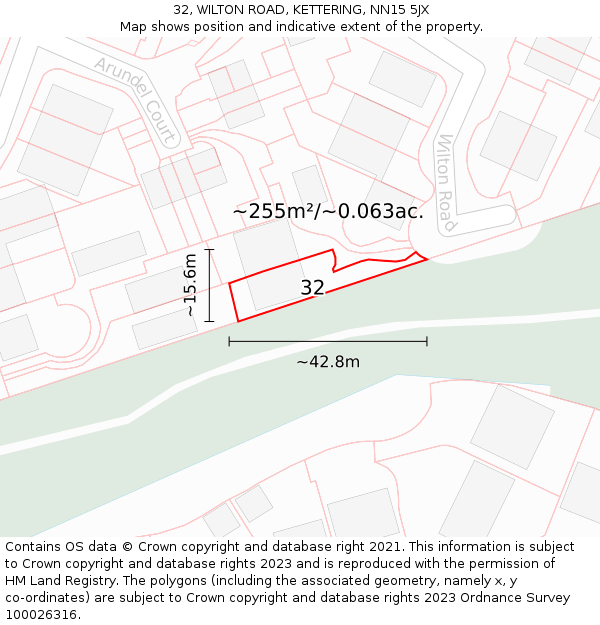 32, WILTON ROAD, KETTERING, NN15 5JX: Plot and title map