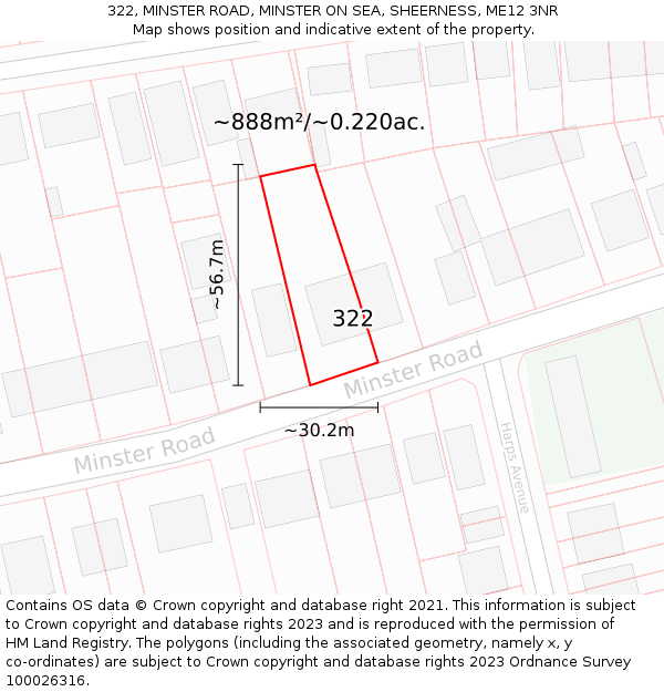 322, MINSTER ROAD, MINSTER ON SEA, SHEERNESS, ME12 3NR: Plot and title map