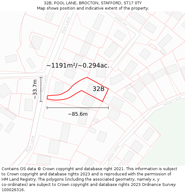 32B, POOL LANE, BROCTON, STAFFORD, ST17 0TY: Plot and title map