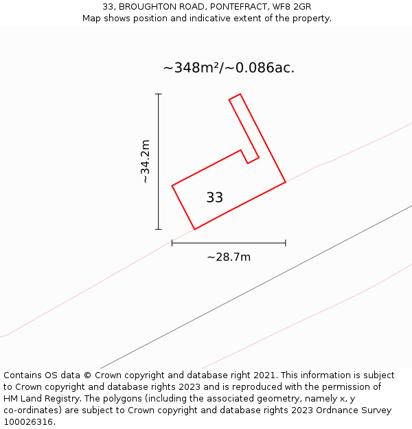 33, BROUGHTON ROAD, PONTEFRACT, WF8 2GR: Plot and title map