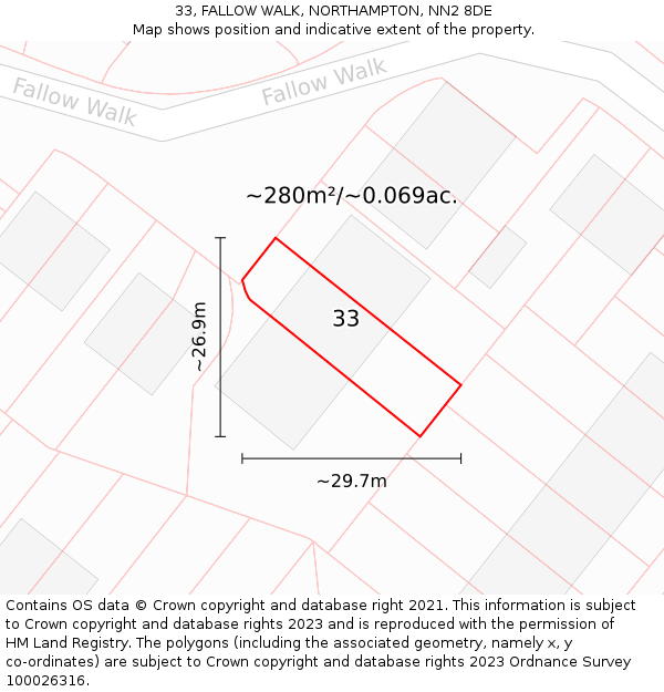 33, FALLOW WALK, NORTHAMPTON, NN2 8DE: Plot and title map
