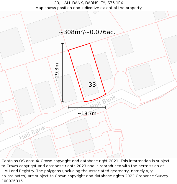 33, HALL BANK, BARNSLEY, S75 1EX: Plot and title map